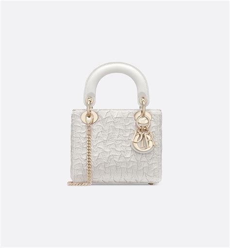 Mini Chalk White Lady Dior Wavy Shiny Crinkled Lambskin Bag